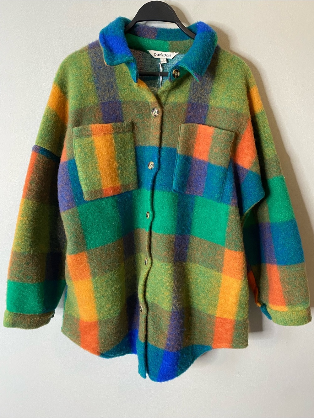 NWT Davi & Dani Multi Colour Oversized Plaid Fuzzy Jacket Shacket Medium